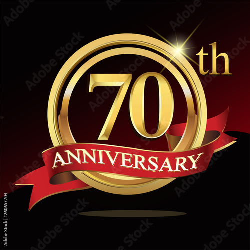 70 golden anniversary logo. with ring and ribbon.