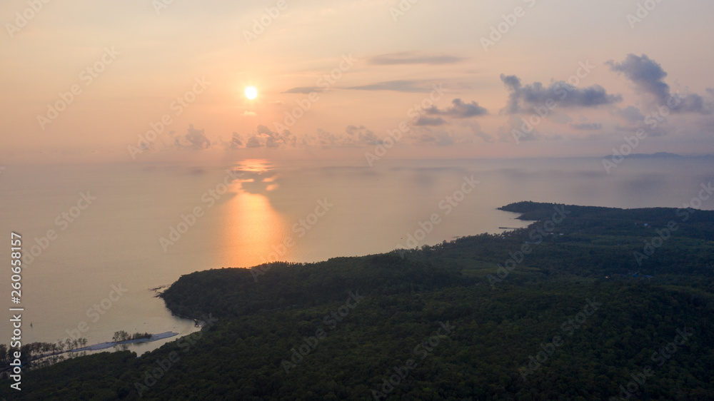 Landscape of paradise tropical island beach, sunset shot