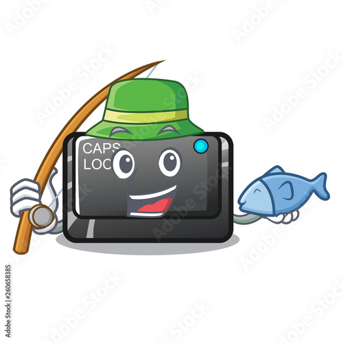 Fishing capslock button attached to mascot keyboard