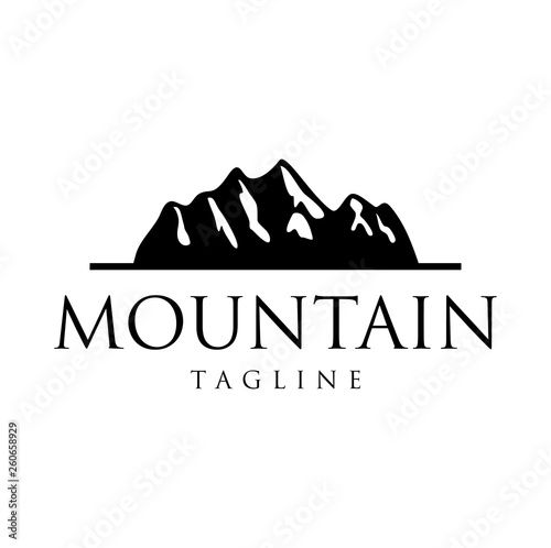 Creek River Mount Peak Hill Nature Landscape view logo design . Ice Snow Rocky Mountain Logo Design photo