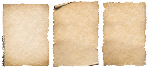 Vintage paper or parchment set isolated on white