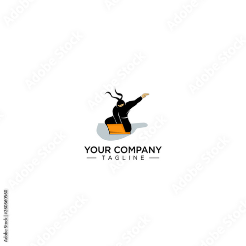 Ninja Logo Design Mascot . Ninja Laptop Logo Icon Character illustration design . Ninja Tech Logo Design Template