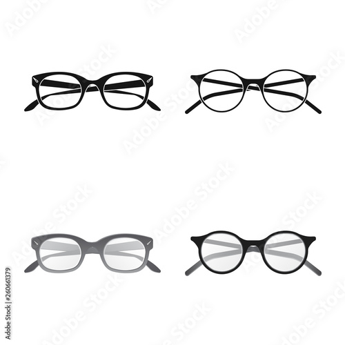Vector illustration of glasses and frame icon. Set of glasses and accessory stock vector illustration.