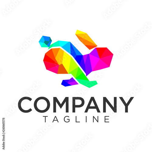  Colorfull Polygon Rabbit Logo Design Vector Stock Illustration. Rabbit Run Logo Design Icon. Animal Logo Colorfull Polygonal. Rabbit Tech Logo Design