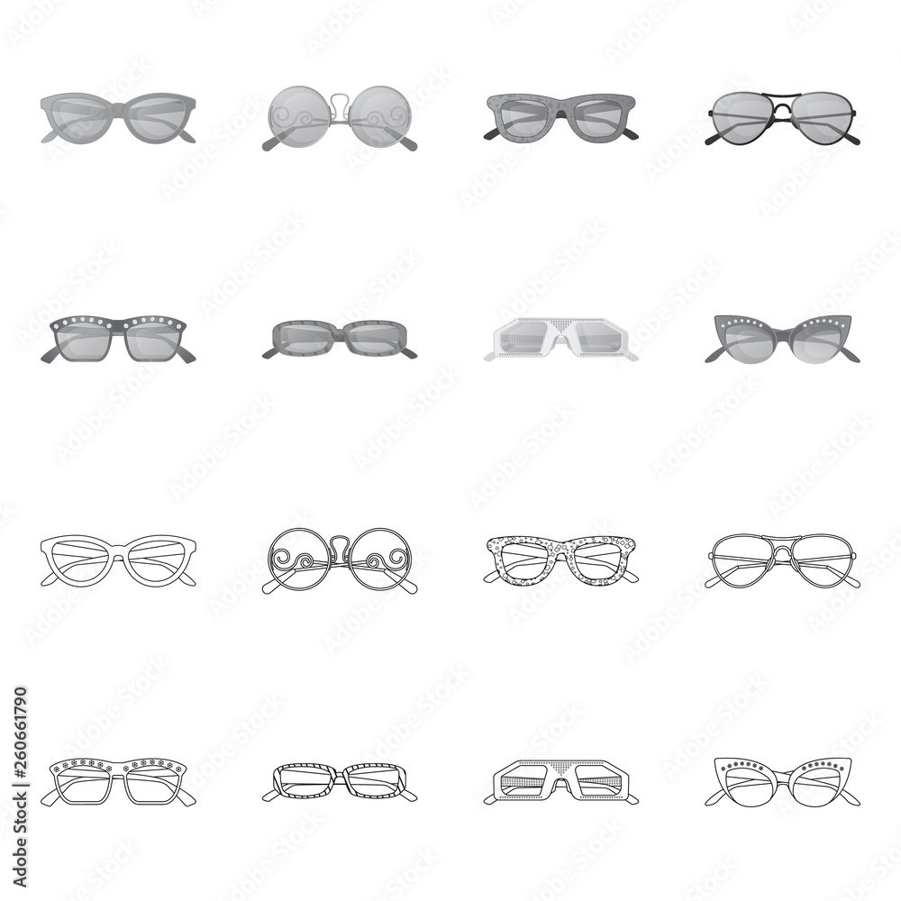 Vector design of glasses and sunglasses symbol. Collection of glasses and accessory vector icon for stock. Vector design of glasses and sunglasses symbol. Collection of glasses and accessory vector icon for stock.