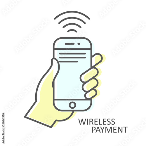 Wireless Payment icon - smartphone In hand, NFC transaction