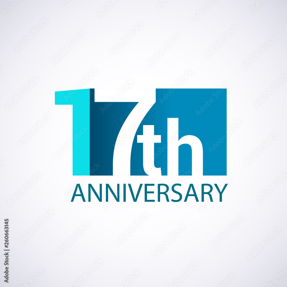 Template Logo 17 anniversary blue colored vector design for birthday celebration.