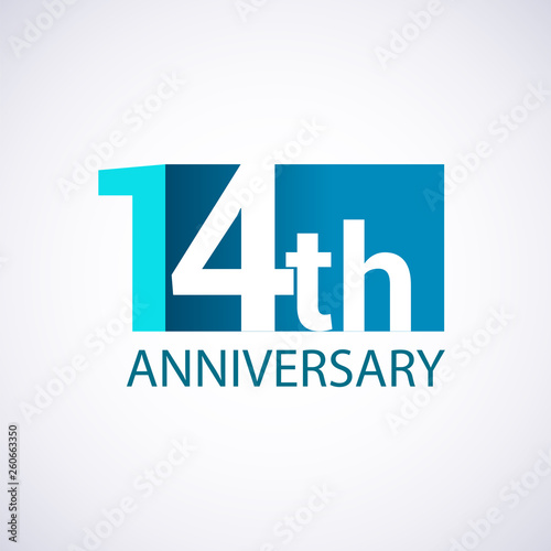 Template Logo 14 anniversary blue colored vector design for birthday celebration.