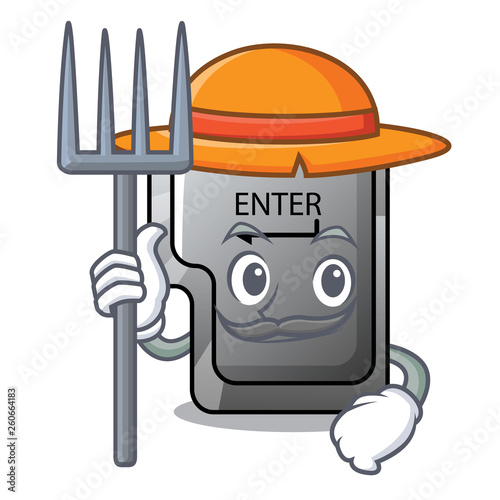 Farmer button enter in the shape mascot