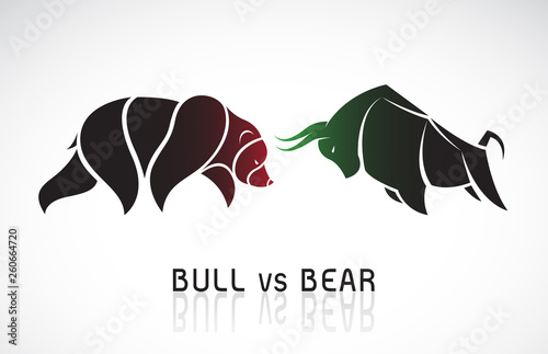 Vector of bull and bear symbols of stock market trends. Stock market and business concept. The growing and falling market. Wild Animals.