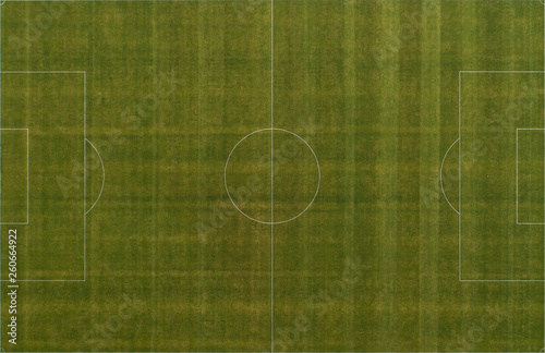 aerial drone image of a football field only, camera down. Ekaterinburg city, simmer, sunny