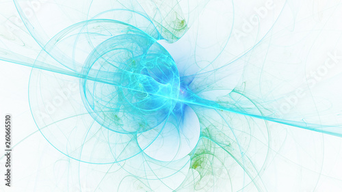 Abstract transparent blue and green crystal shapes. Fantasy light background. Digital fractal art. 3d