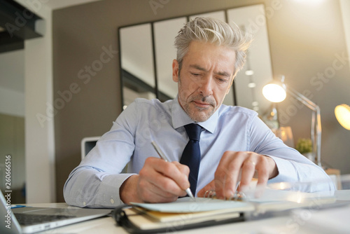 Handsome businessman working in contemporary office