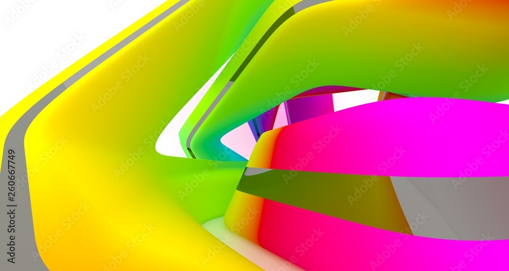 Obraz premium Abstract dynamic interior with black and colored gradient smooth objects. 3D illustration and rendering