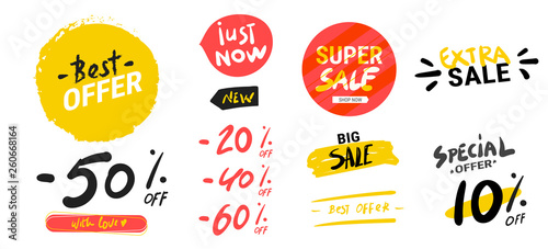 Sale banner. Super mega discounts. Sale arrow tag icons. Discount special offer. 50%, 60%, 70% and 80% percent sale signs. Black friday discounts. Cyber monday. Vector