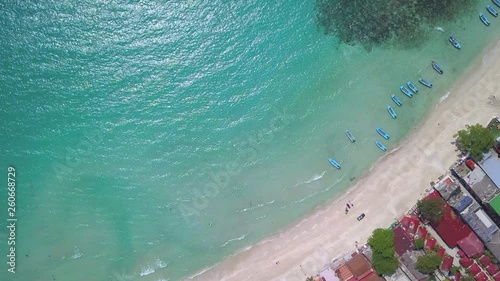 Aerial Tahailand: Haad Rin beach line, taxi boats area, Static (still) video from the drone, koh Phangan island photo
