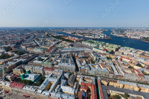 St. Petersburg from a height. Palace District. Palace Square, Hermitage, East Wing of the General Staff Building, Neva River, Malaya Neva River. Aerial