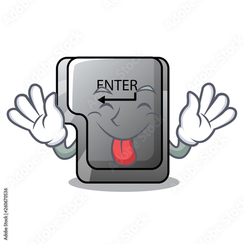 Tongue out enter button installed on computer cartoon