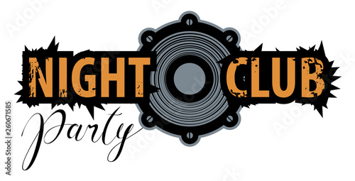 Vector logo for a night club with speaker. Can be used for flyer, playbill, poster, t-shirt design, banner, tickets