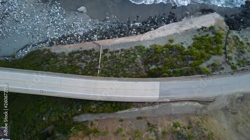 Pacific highway coast bridge, California, top down aerial view