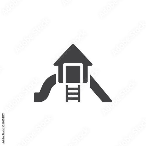 Playground sliding vector icon. filled flat sign for mobile concept and web design. Playhouse with slide glyph icon. Recreation symbol, logo illustration. Pixel perfect vector graphics