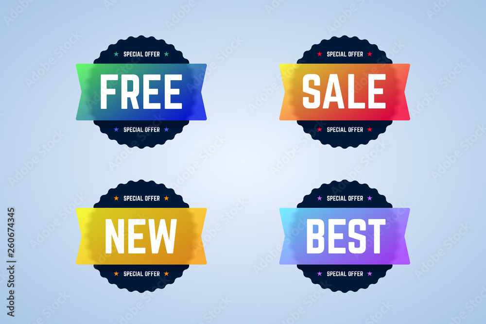 Free, sale, new and best round badges, banners, emblems. Vector emblems for special offers, sales, promotions or discounts. Banners for website and ads. Free, sale, new and best round badges, banners, emblems. Vector emblems for special offers, sales, promotions or discounts. Banners for website and ads.