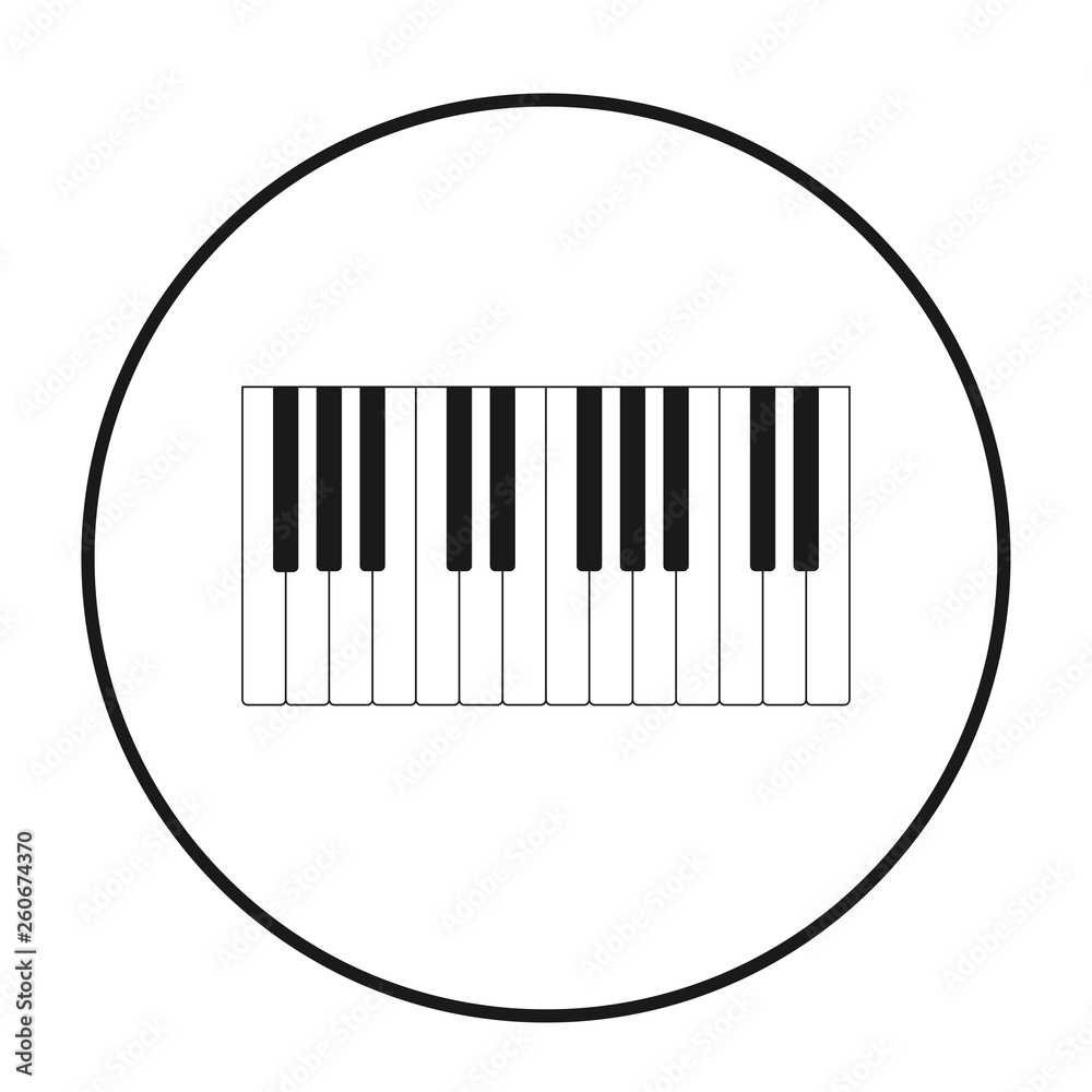 piano keys icon in black circle on white background piano keys icon in black circle on white background