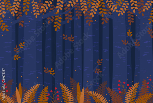 vector gradient illustration of autumn dark forest.