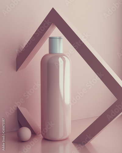 Design of natural cosmetic cream, serum, skincare blank bottle packaging. bio organic product. beauty and spa concept. Abstract balance composition. 3d illustration