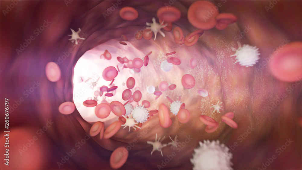 Αυτοκόλλητο 3D illustration of a bloodstream with red cell white cell and platelet