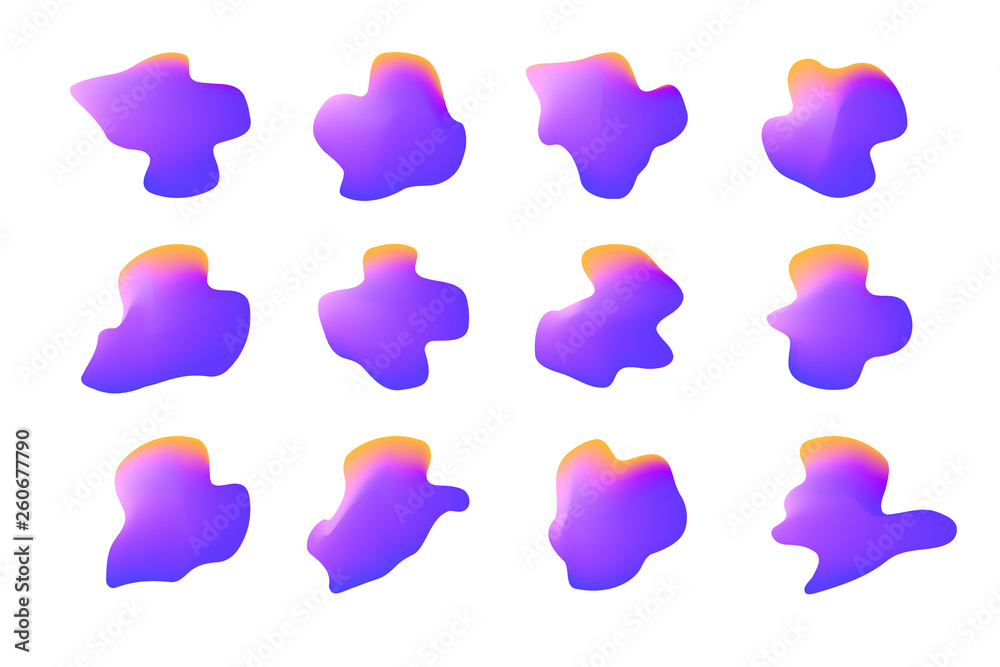 Set of 12 vector isolated liquid gradient objects for design, banner, flyer, business card, poster, wallpaper, brochure, smartphone screen, mobile app Set of 12 vector isolated liquid gradient objects for design, banner, flyer, business card, poster, wallpaper, brochure, smartphone screen, mobile app