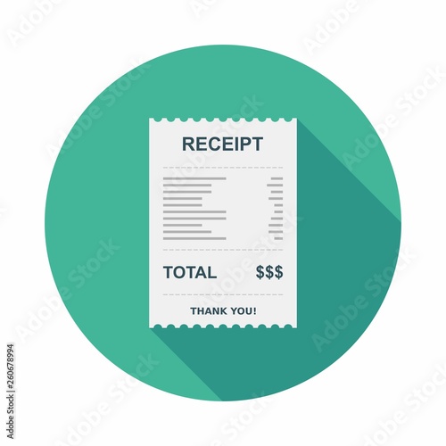 Receipt paper, Bill check, Invoice, Cash receipt, Payment of utility, Vector, Flat icon