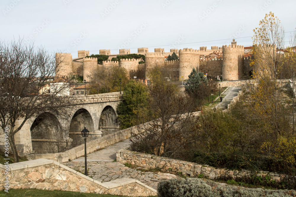 View from the road and the bridge on the walls of Avila.