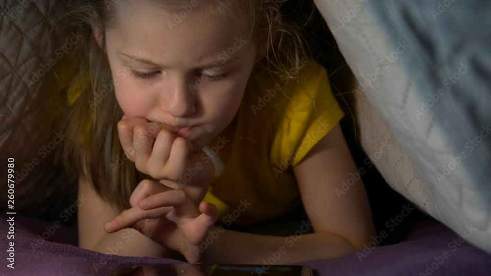 Little Girl With Phone At Night Little Girl With Phone At Night