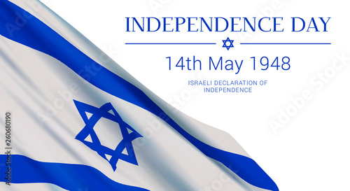 Independence Day of Israel. Vector banner design template with a realistic flag of Israel and text on white background.