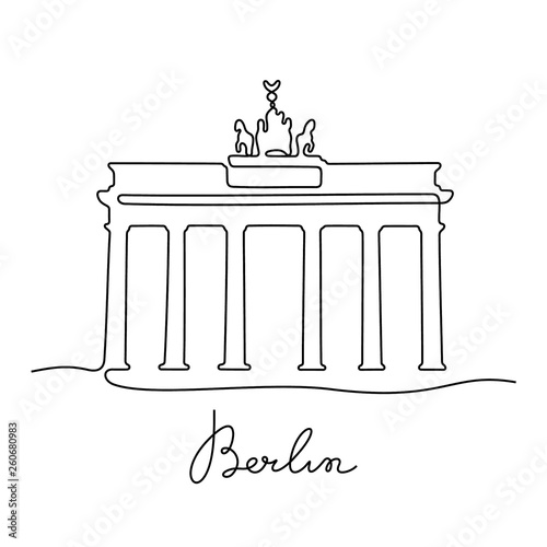 Berlin, Brandenburg Gate continuous line vector illustration