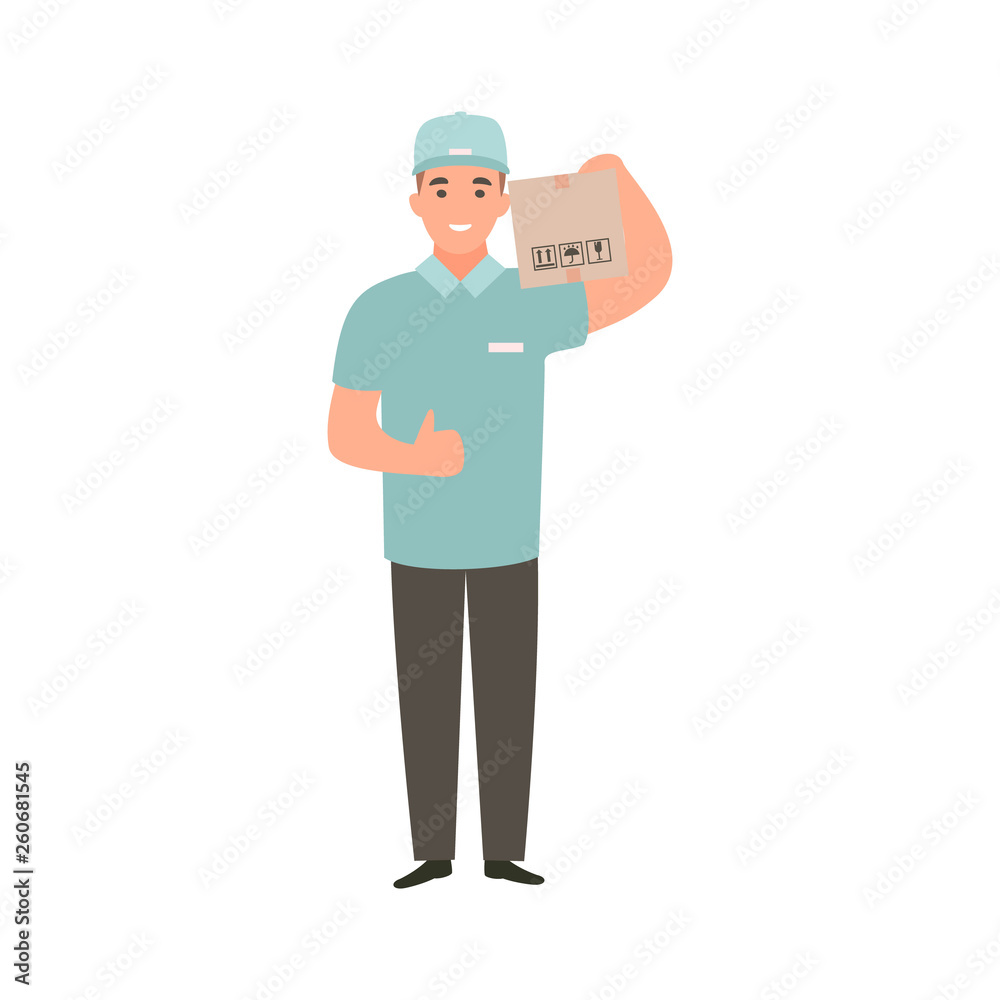 Delivery guy holding box with an order. Delivery guy holding box with an order.