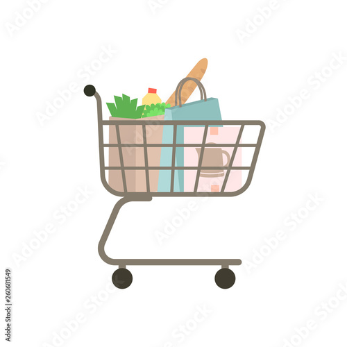 Shopping trolley full of bag and box.