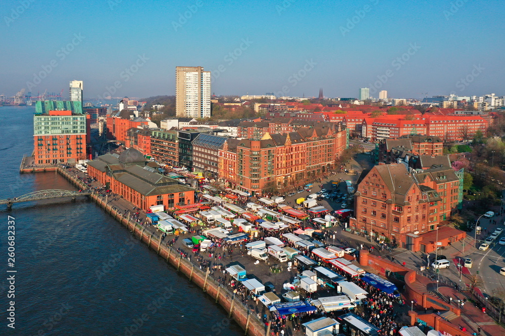 Hamburg Hafen Fischmarkt an der Fischauktionshalle Luftaufnahme