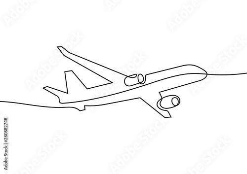Plane continuous line vector illustration
