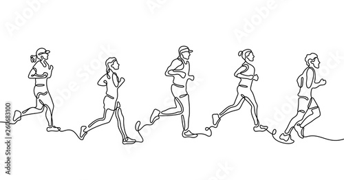 Runners continuous line vector illustration