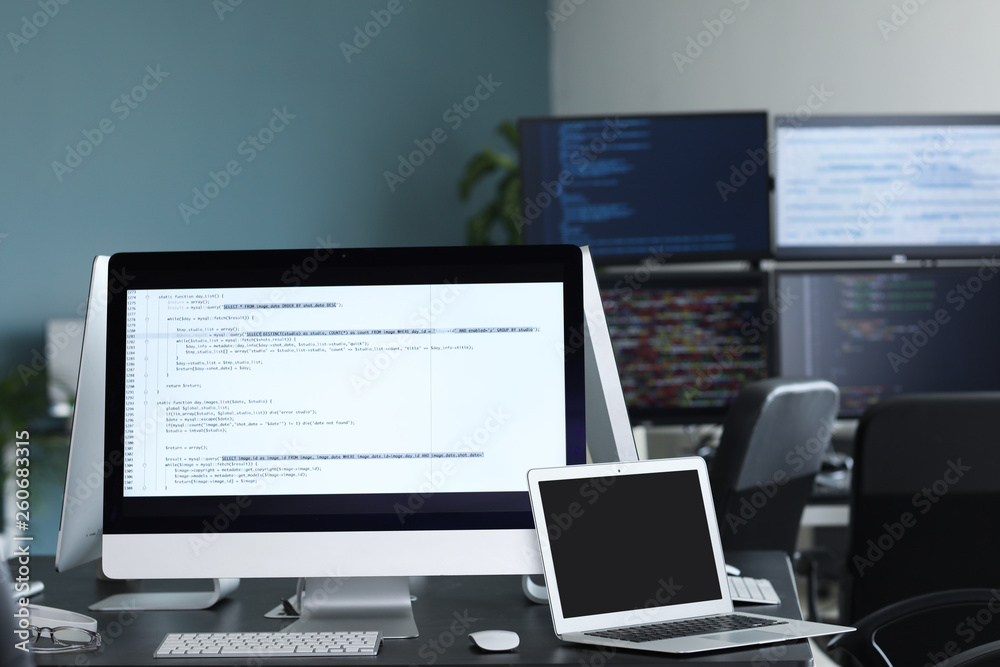 Fototapeta premium Workplace of programmer in office