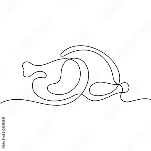 Cooked turkey continuous line vector illustration