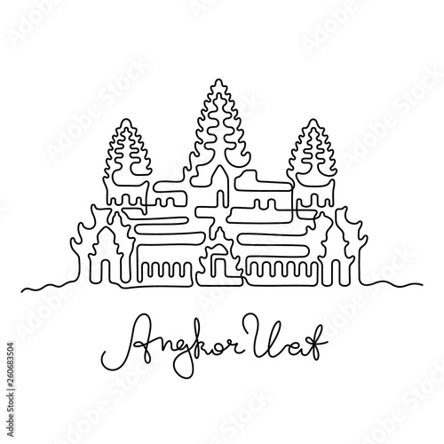 Angkor Wat, Cambodia continuous line vector illustration