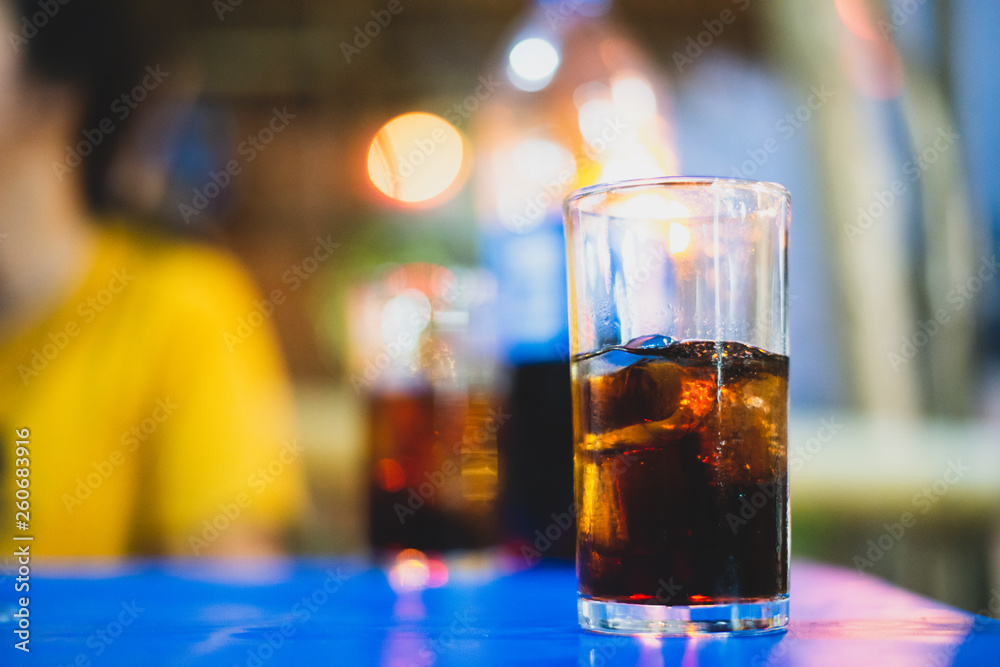 Glass of soft drinks placed on the table