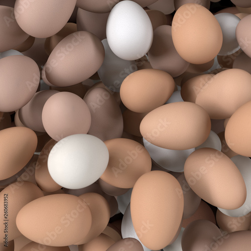 A lot of Eggs,  collection of different colored eggs, 3D rendering