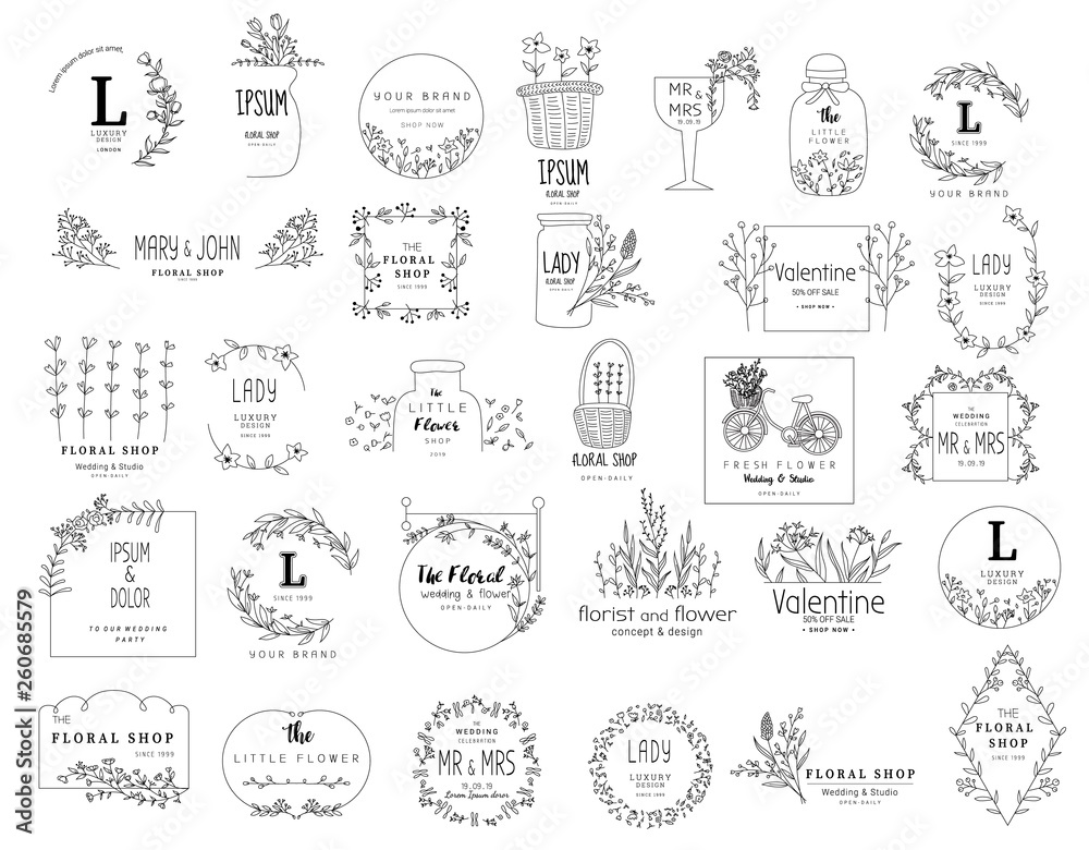 Premium floral logo templates for wedding,flower shop,logo,banner,badge,printing,product,package.vector illustration
