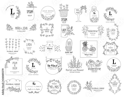 Premium floral logo templates for wedding,flower shop,logo,banner,badge,printing,product,package.vector illustration