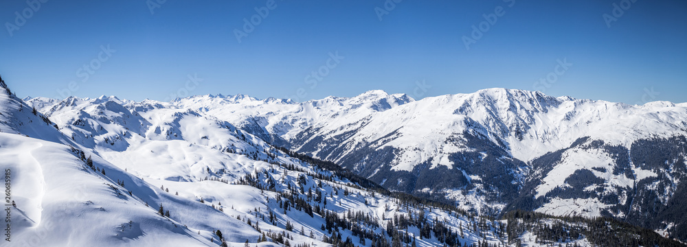Panorama im Winter mit Ausblick auf die Alpen