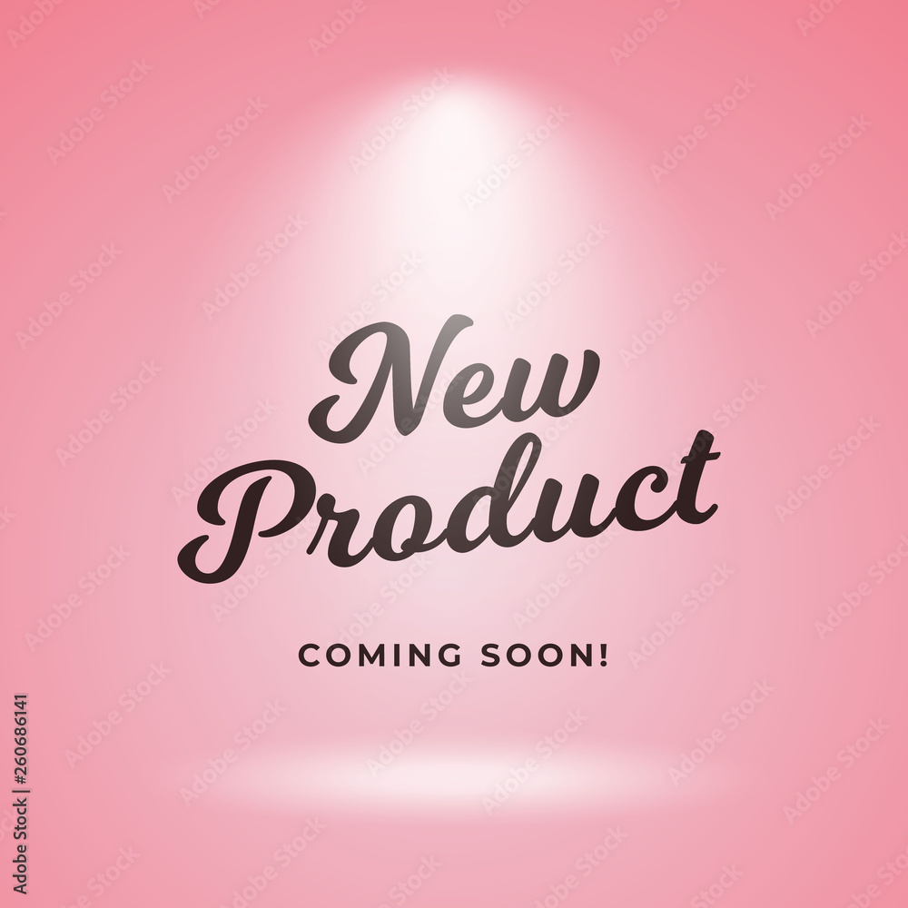 New product coming soon poster background design. Pink backdrop with spotlight vector illustration